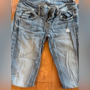American Eagle Outfitters Blue Boyfriend Jeans with Distressed Details